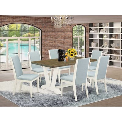 HomeStock 7-Piece Distressed Jacobean Finish Solid Wood Top Dining Table with 6-Parson Chairs