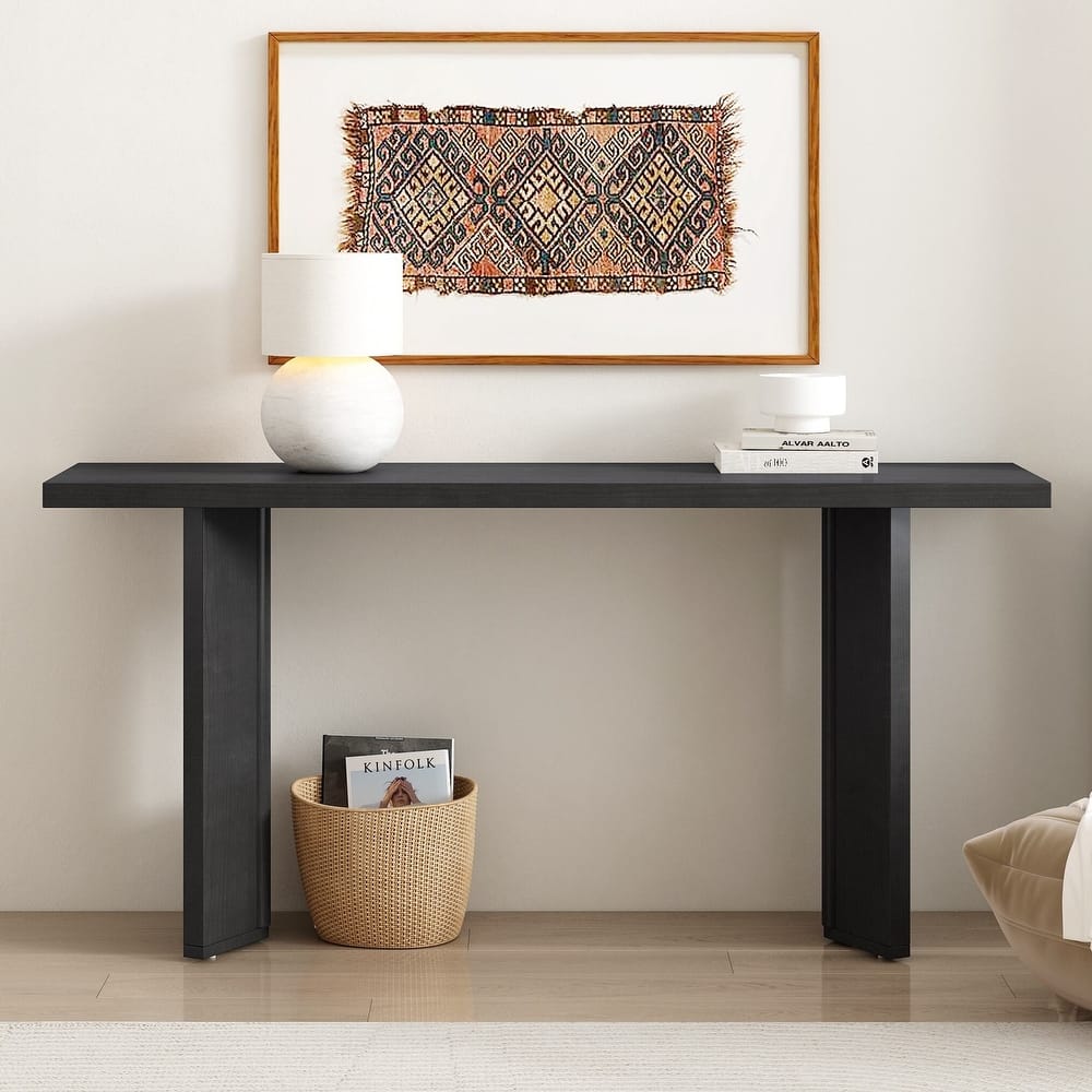 Console Table with Pine Veneer and Geometric Legs,Suitable for Living Room, Study and Dining Room