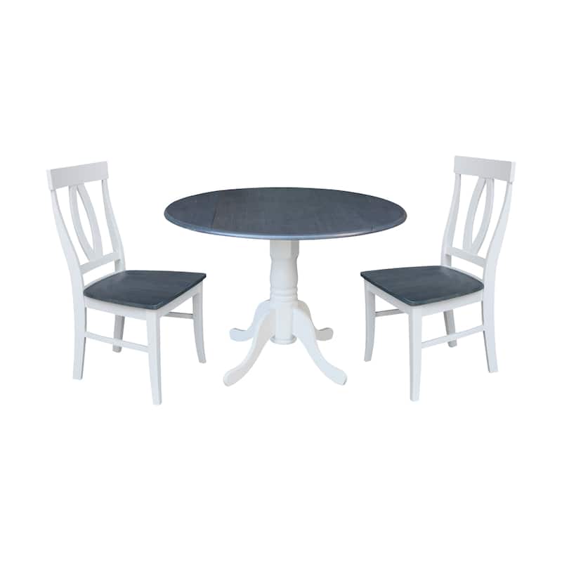 42 in. Drop Leaf Dining Table with 2 Splat Back Chairs - 3 Piece Set