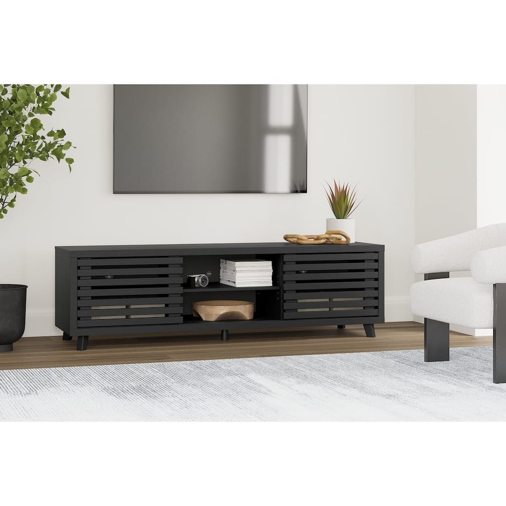 Signature Design by Ashley Danziar Black 72" TV Stand for TVs up to 82" - 72.01" W x 19.33" D x 21.14" H