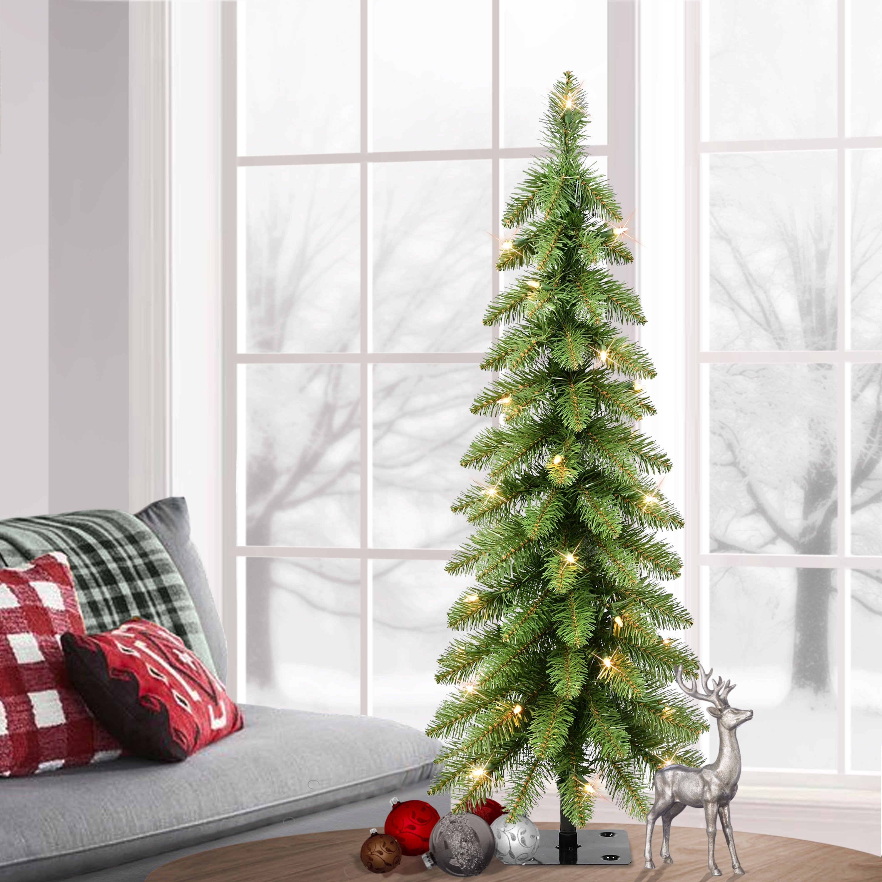 Puleo International 3 ft. Pre-Lit Alpine Pencil Artificial Christmas Tree