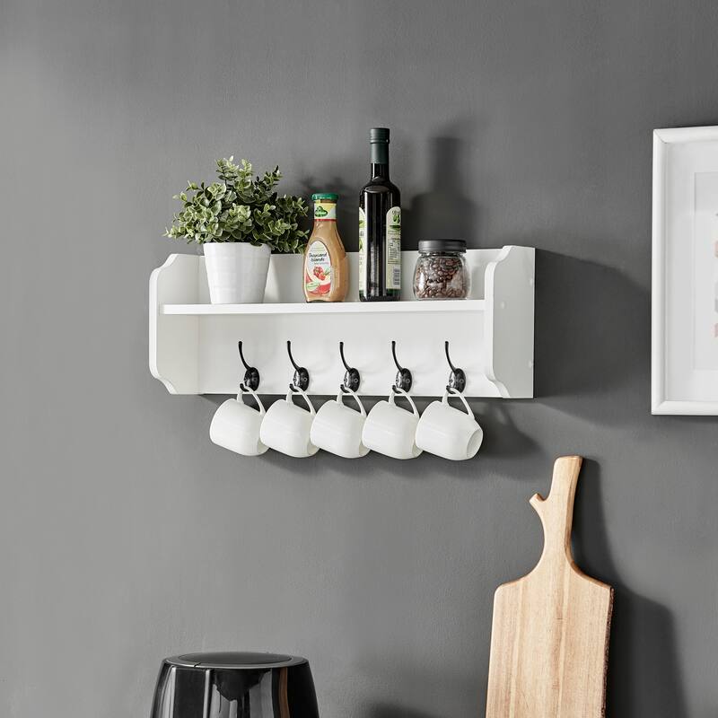 Danya B. Entryway Floating Utility Wall Shelf with Hooks
