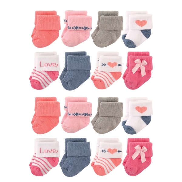 slide 1 of 1, Hudson Baby Cotton Rich Baby Terry Socks 16-Pack, Love Love - 0-6 Months