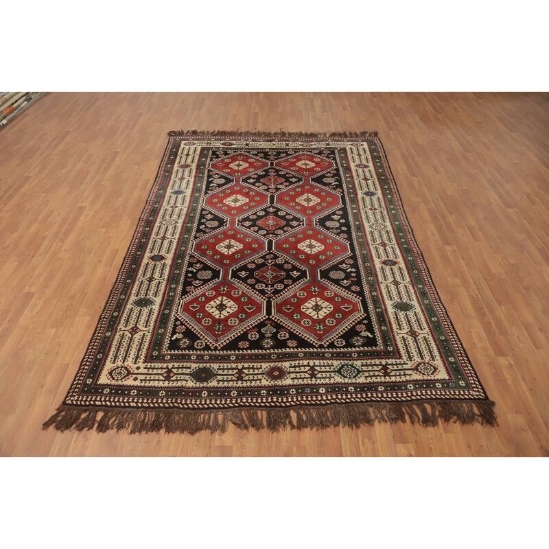 Hand Knotted Oriental 100% Wool Carpet Traditional Geometric Red Shiraz Area Rug - 10' 2'' X 6' 10''