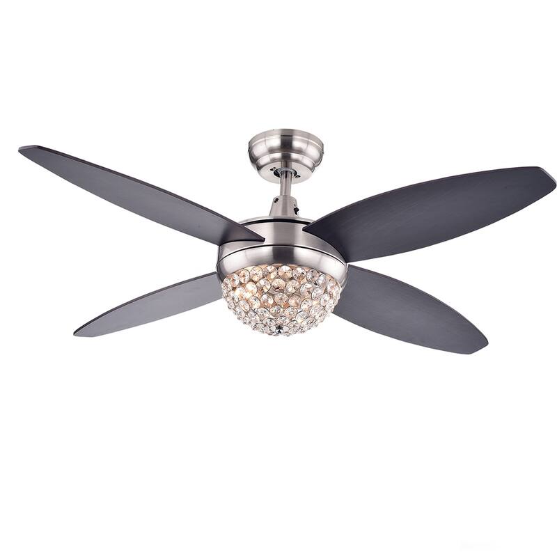 4-blade 2-light Satin Nickel Crystal Ceiling Fan incl Remote