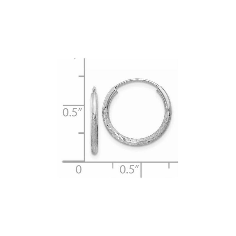 Curata 14k White Gold 1.5x14mm Diamond-Cut Endless Hoop Earrings