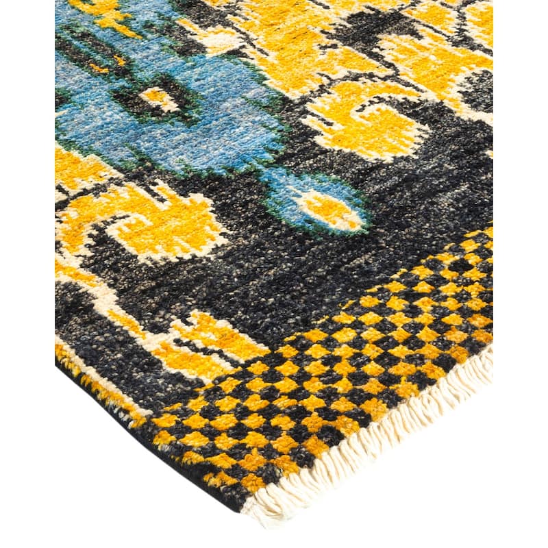 Overton Hand Knotted Wool Vintage Inspired Modern Contemporary Modern Black Area Rug - 7' 10" x 9' 10"