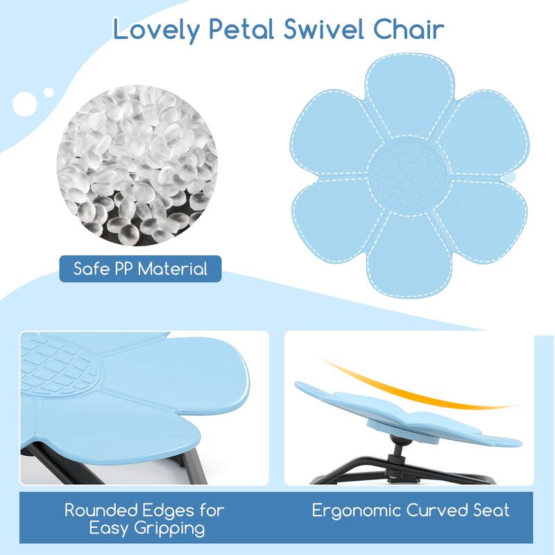PP Kids Swivel Chair with 360-degree Spin, Petal Seat and Metal Base - 21" L x 19.5" W x 10" H