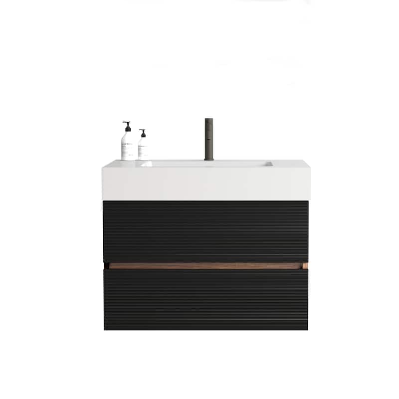 30" Bathroom Vanity with Sink Engineered Quartz Sink and Soft Black Drawers, Wall Mounted Floating Bathroom Vanity