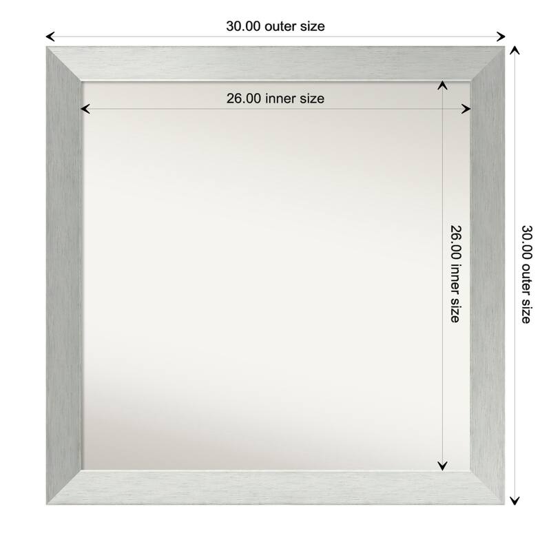 Brushed Sterling Silver Framed Non-Beveled Custom Wall Mirror, Bathroom Vanity Mirror - Outer Size: 30 x 30