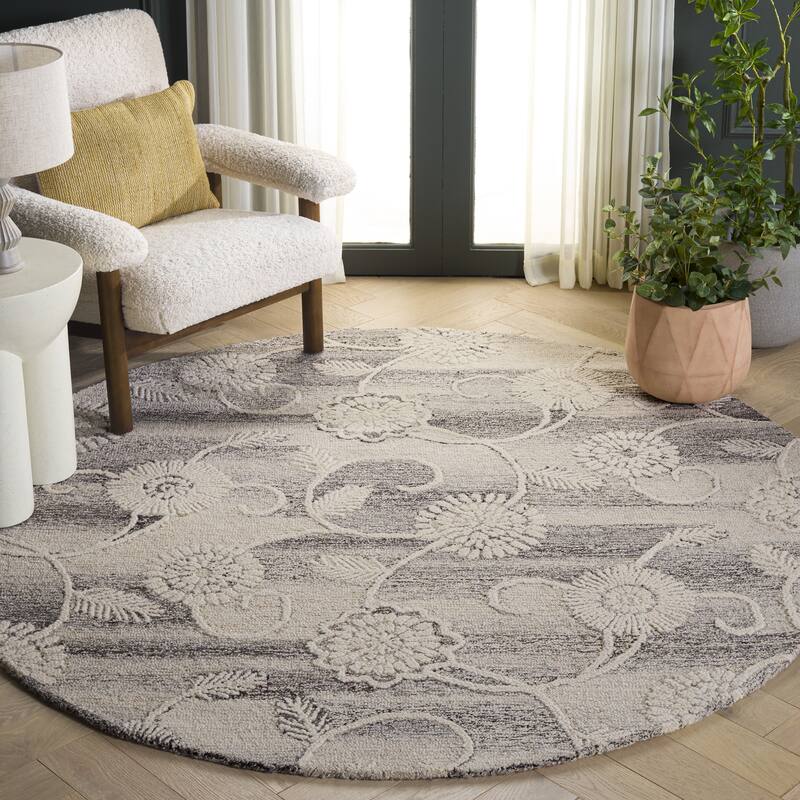 SAFAVIEH Handmade Metro Nadezda Wool Rug - 6' Round - Grey/Ivory
