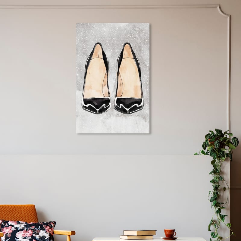 Wynwood Studio Canvas Fashion and Glam Heels to Impress Tall Black and Glam Wall Art Canvas Print - 30 x 20
