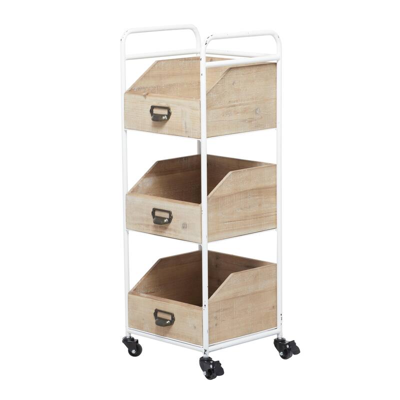 Wood Rolling 3 Drawer Storage Cart - Brown - Roche River Decor - Brown