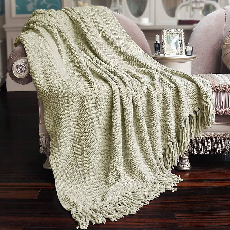 Knitted Tweed Couch Throw - 60" x 80" - Oyster Shell