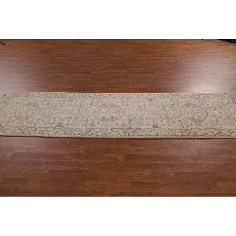 Earth Tone Oushak Indian Runner Rug Handmade Wool Carpet - 2'6"x 9'6"