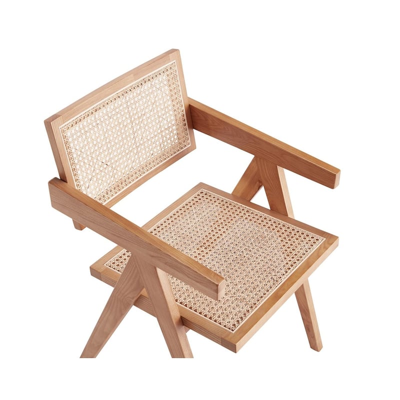 Manhattan Comfort Hamlet Dining Arm Chair in Black and Natural Cane