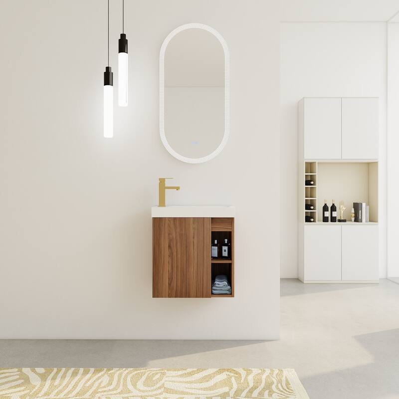 20'' Floating Wall-Mounted Bathroom Vanity with White Resin Sink ,Soft-Close Cabinet Door - Walnut