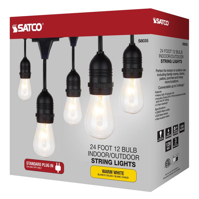 24Ft Incandescent String Light Includes 12-S14 bulbs 120 Volts