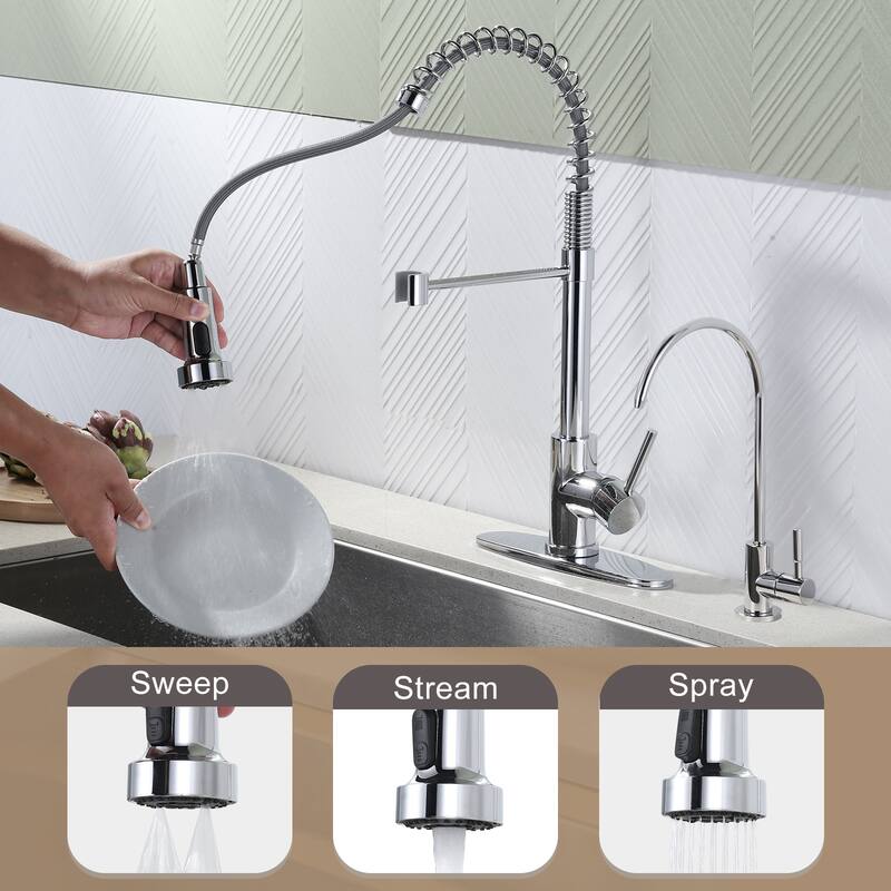 WOWOW Three Function Pull Down Kitchen Faucet with Drinking Water Faucet