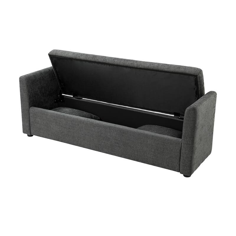 Franco Modern Upholstered Storage Bench with Two Throw Pillows and Thick Padded Cushion