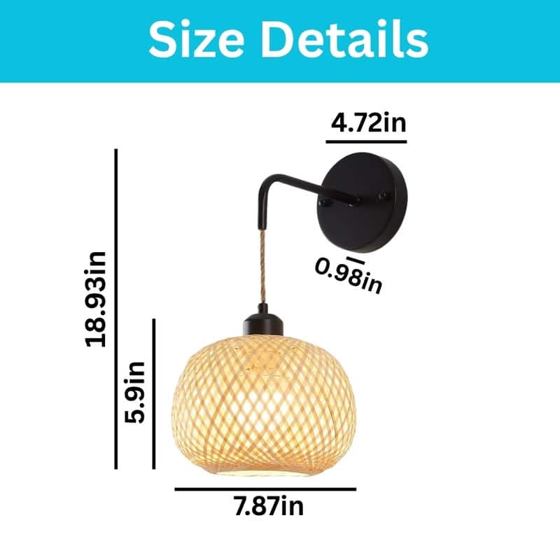 2 Pack wall sconces black wall lighting bamboo, metal wireless wall sconce