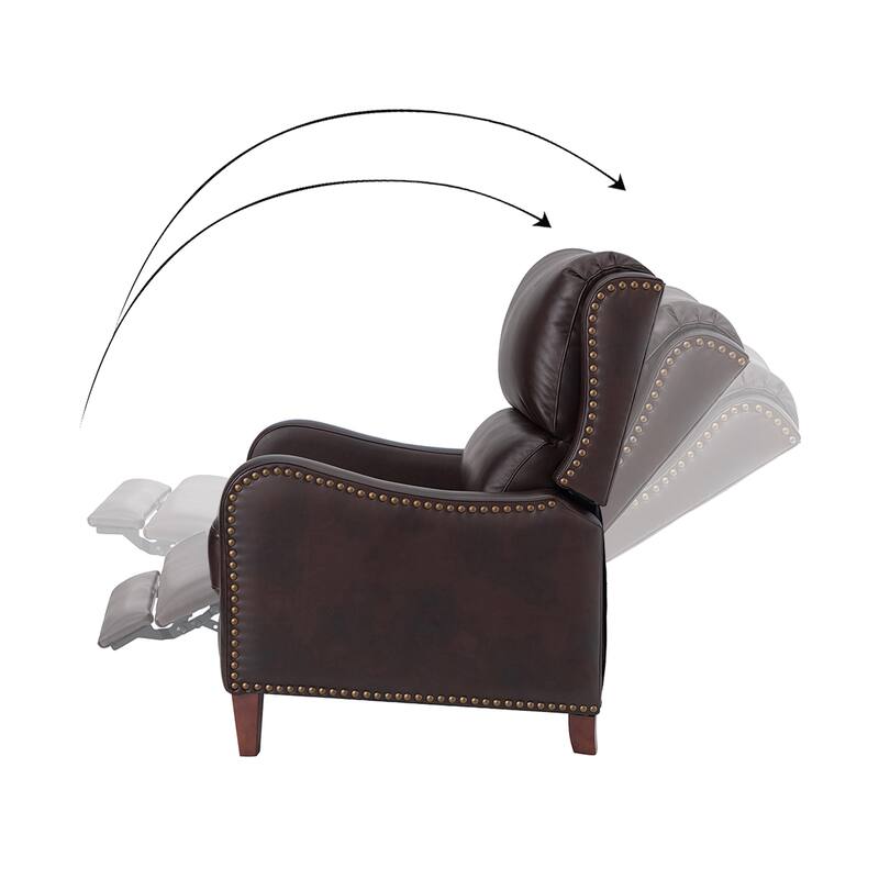 Brigida Cigar Genuine Leather Pushback Recliner with Nailhead Trim by HULALA HOME