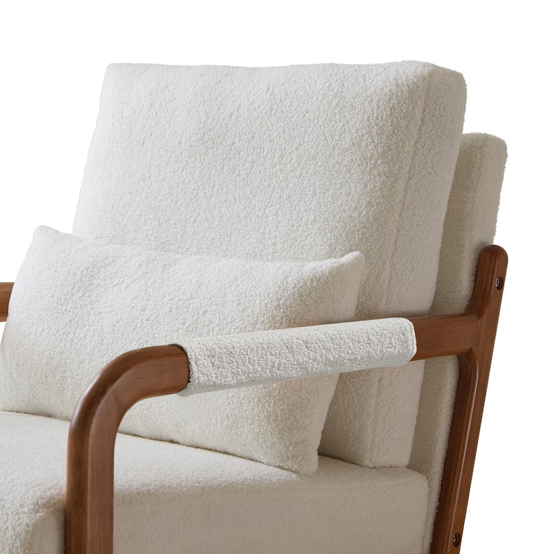 Modern Teddy Fabric Accent Chair, Wood Frame Armchair for Living Room