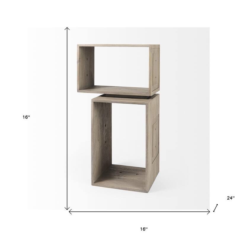 HomeRoots Set of Two Rustic Light Gray Brown Cube Box Shelves - 16" W x 24" D x 16" H
