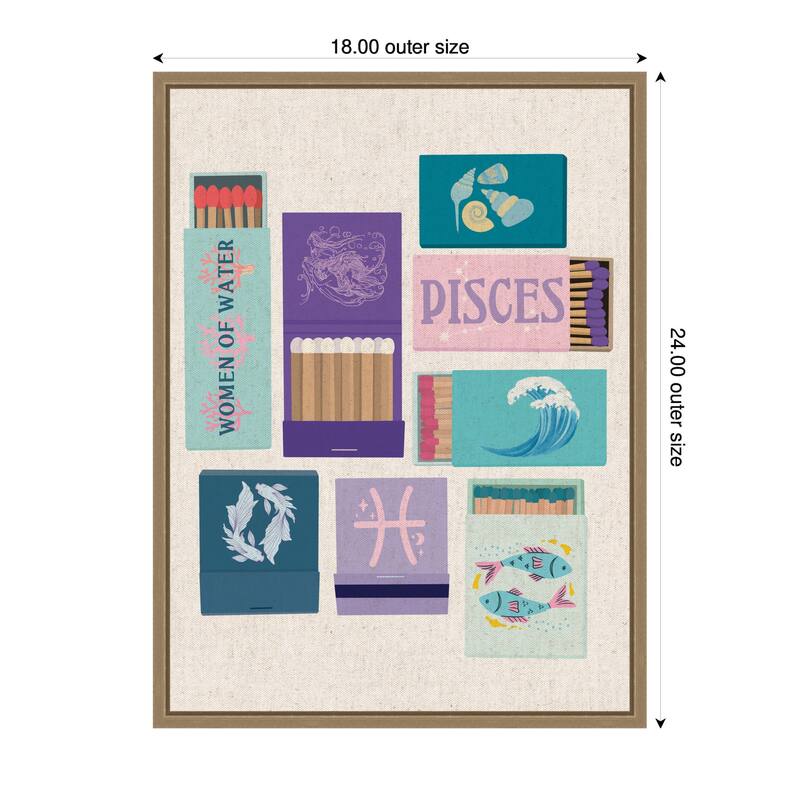 Kate and Laurel Pisces Matchbooks Linen FC by Megan Ryan Framed Canvas Wall Art Print