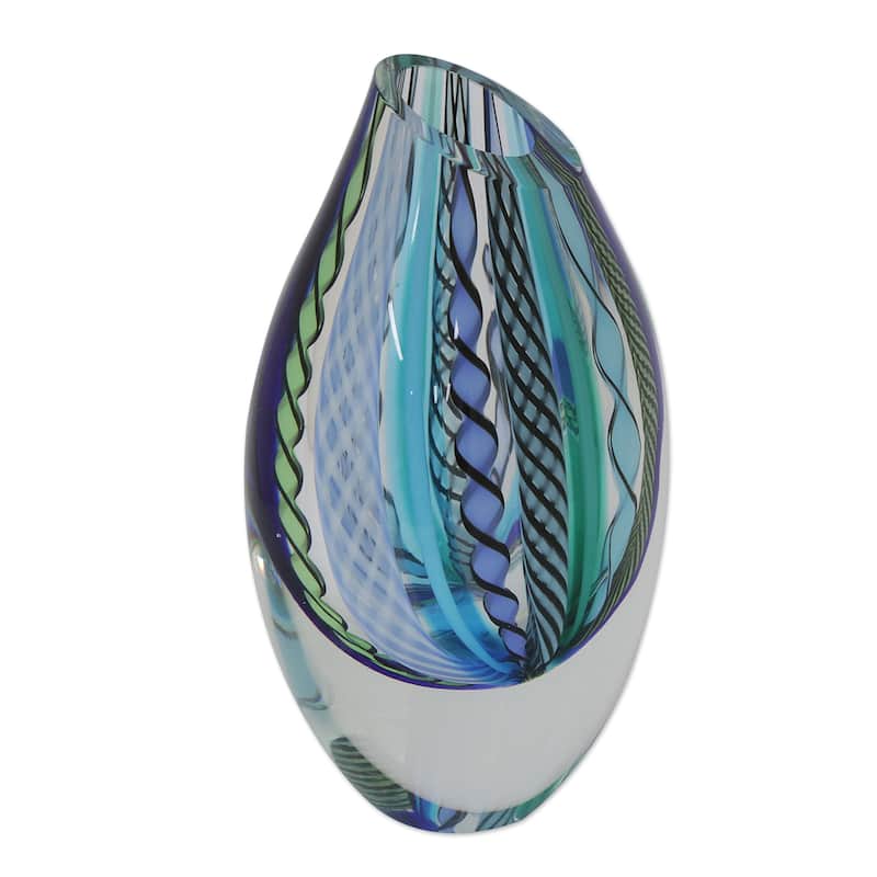 Novica Handmade Carnival Color Fantasy Handblown Recycled Glass Vase (6 Inch)