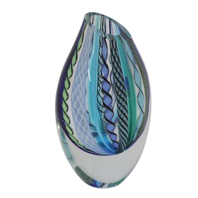 Novica Handmade Carnival Color Fantasy Handblown Recycled Glass Vase (6 Inch)