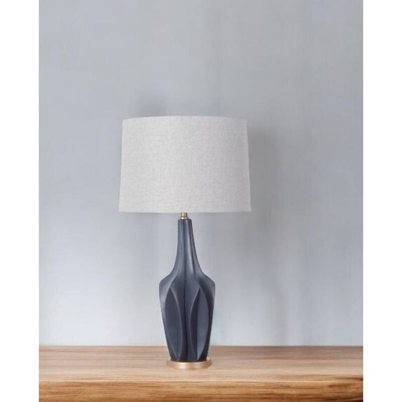 Slate Blue Resin Table Lamp Base with Gold Finish Cylinder Shade Rotary Switch - 7” x 7” x 29” (D x W x H)