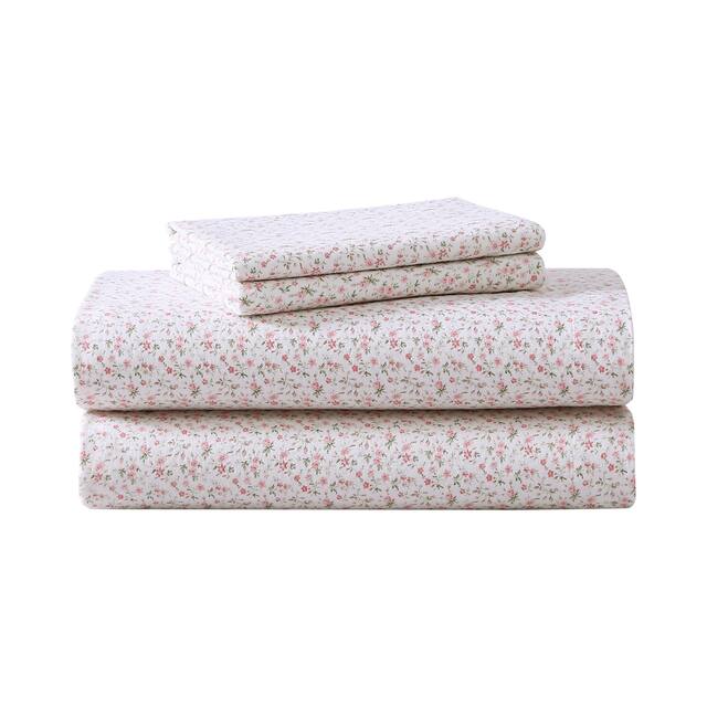 Laura Ashley Cotton Flannel-Soft-Deep Pocket-Sheet & Pillowcase Set - Evie Pink - King
