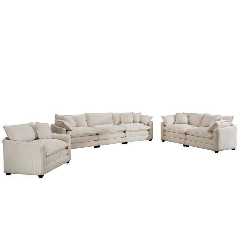 Oversized 3 - Piece Sofa Set with Corduroy 3-Seater Sofa and 2-Seater Loveseat & Single Deep Seat Sofa Chair for Livingroom