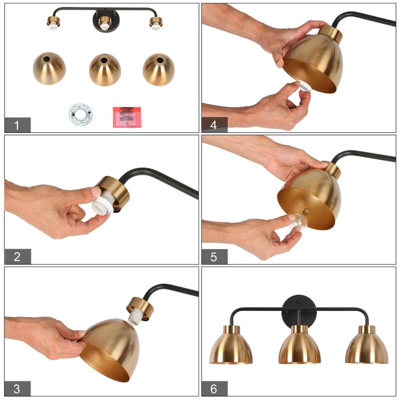 Modern 3-Light Black Gold Bathroom Vanity Lights Metal Wall Sconces