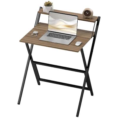 Folding Desk with Monitor Shelf Compact Space Saving Workstation Sturdy Steel Frame Easy Assembly