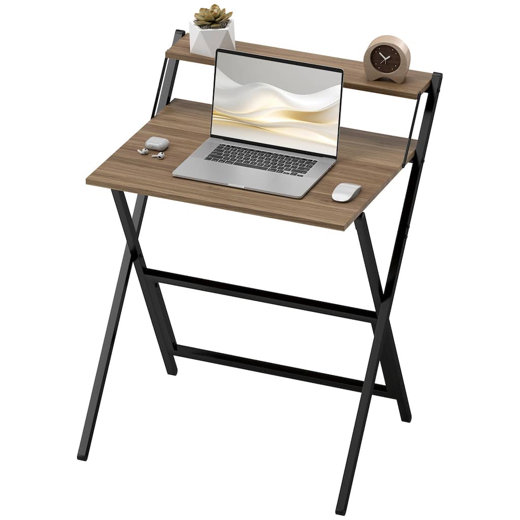 Folding Desk with Monitor Shelf Compact Space Saving Workstation Sturdy Steel Frame Easy Assembly