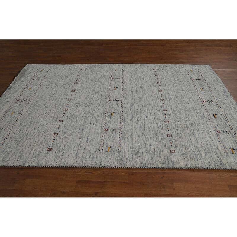 Hand Knotted Oriental 100% Wool Carpet Tribal Animal Pictorial Beige & Ivories Gabbeh Area Rug - 7' 10'' X 5' 5''