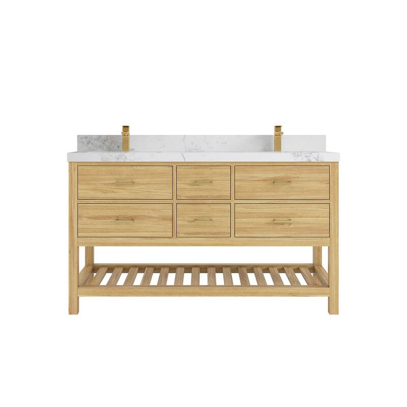 Willow Collections 60 in. W x 22 in. D Parker Solid Teak Double Sink Bathroom Vanity with Countertop