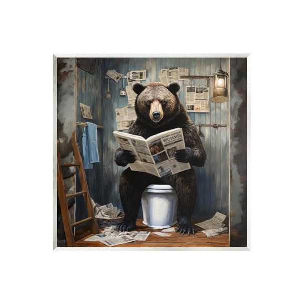 Stupell Bear with Newspaper Bathroom Wall Plaque Art Design by Lazar ...