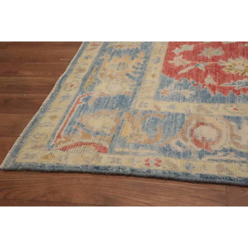 Hand Knotted Oriental 100% Wool Carpet Transitional Floral Navy Blue & Blues Oushak Area Rug - 7' 2'' X 5' 2''