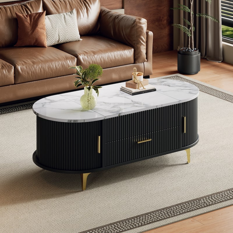Scott Living - Nova Modern Lift-Top Coffee Table with Sliding Doors, Large Drawer, and Smart Storage Design - Black +Gold + White