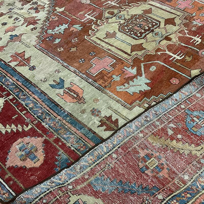 HERAT ORIENTAL Handmade 1850's Antique Serapi Wool Rug - 9'6" x 12'9"