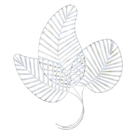 Stratton Home Decor Distressed White Fanned Metal Leaves Wall Decor