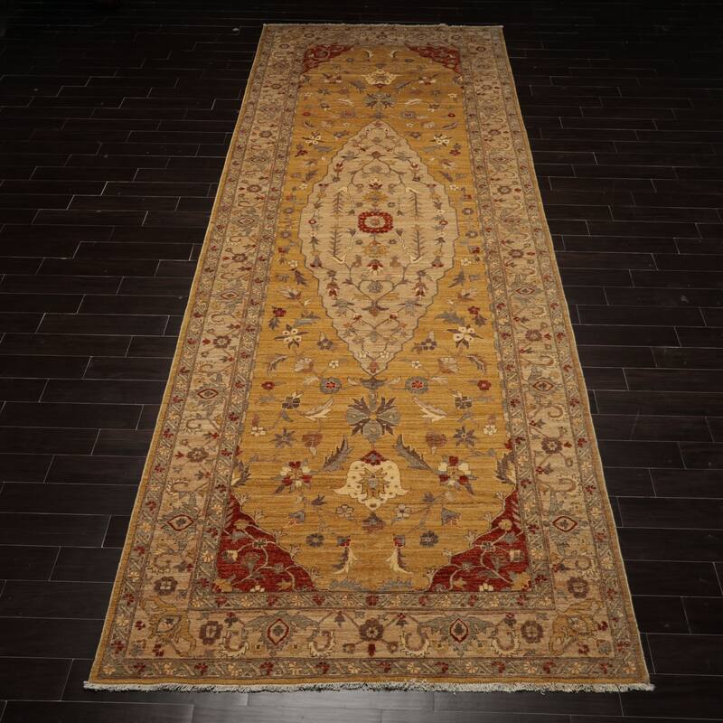 6x17'3'' Hand Knotted Wool Medallion Gold Peshawar Traditional Rug - 6' x 17' 3''