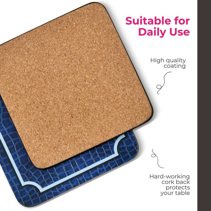 Pimpernel Set of 6 Blue Croc Leather Collection Coasters - 4 Inch