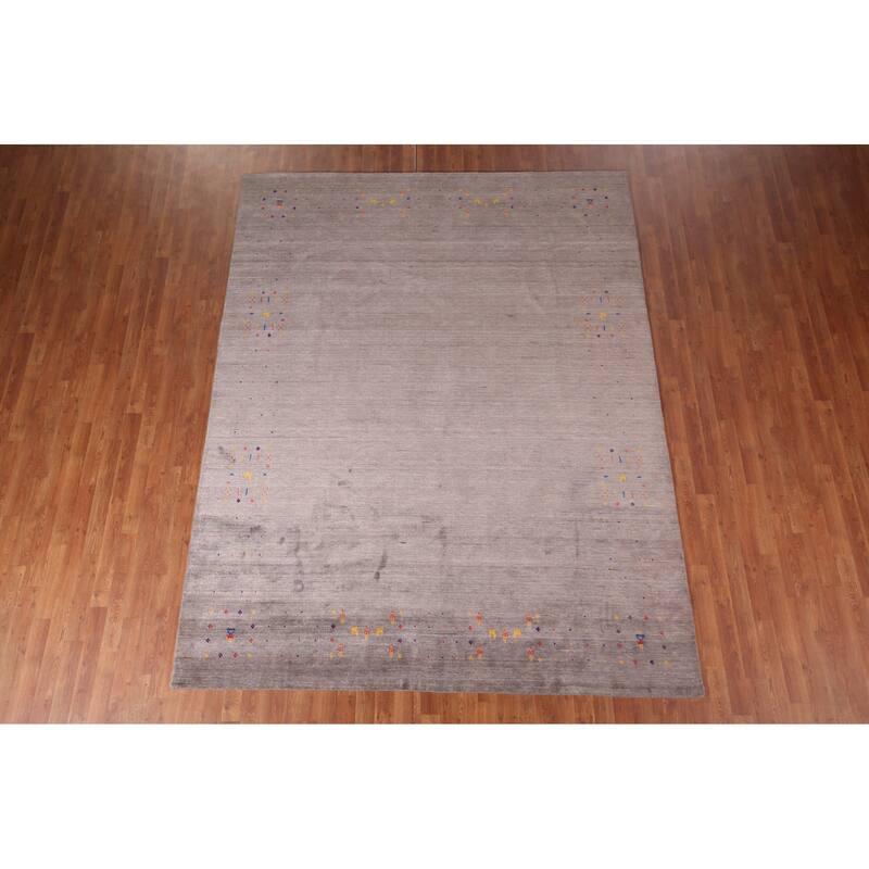 Gabbeh Oriental Area Rug Hand-Knotted Tribal Brown Wool Carpet - 7'8"x 9'9"