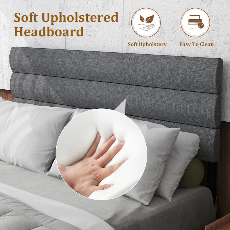 Full Size Upholstered Platform Bed Frame - With Headboard, No Box Spring Needed, 14" Underbed Storage​