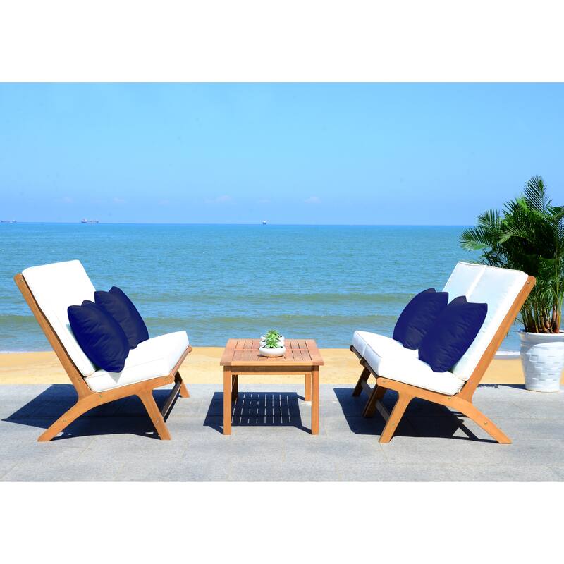 SAFAVIEH Outdoor Aryana 4-Piece Conversation Patio Set with Accent Pillow - 46W x 34D x 32H
