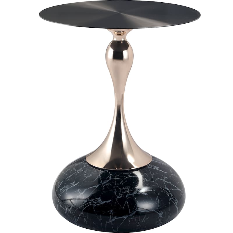 Savoy Round Side Table Stainless-Steel Black Top and Pedestal Base for Home Office Living Room